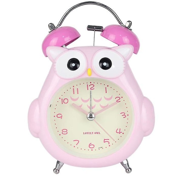 Cartoon Owl Alarm Clock Mute Double Bell Clock Søt barnegave pink