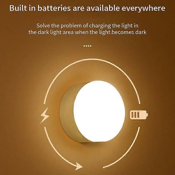 3 stk LED-nattlampe med berøringssensor, 3 moduser, USB-lading og -tilkobling, trådløs adsorpsjon med doble funksjoner white light 3PCS
