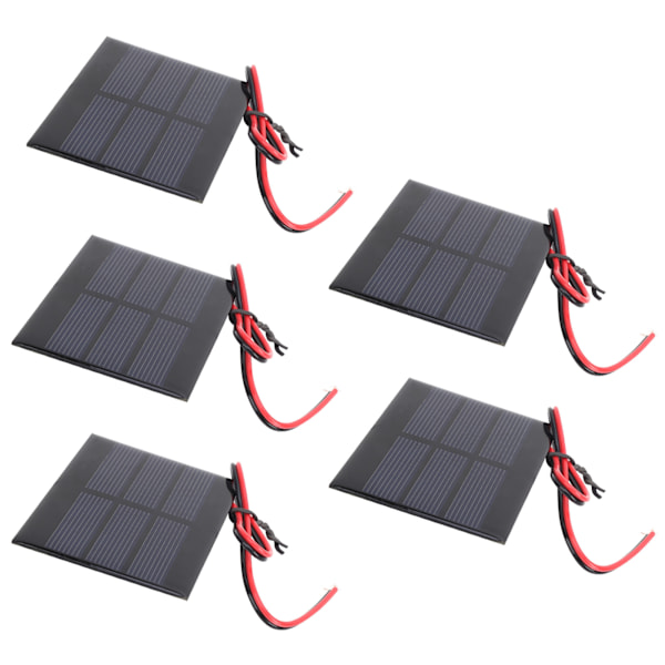 5 stk Mini Solcellepanel Batterimodul med 30cm Ledning, 60x80x3mm, 0.65W, 1.5V