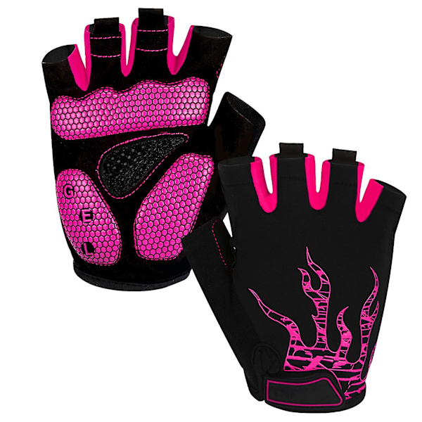 1 par Antisladd Half Finger Ridhandskar Lycra Svettabsorberande Cykelhandskar Sporttillbehör Black-Pink M
