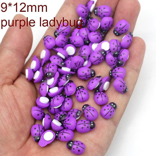 100 kpl Mini Wood Bee Leppäkerttu Värikäs Liimalla Koti Jääkaappi Seinäkoristeet Tee itsetehdyt lasten lahjajuhlatarvikkeet purple ladybug