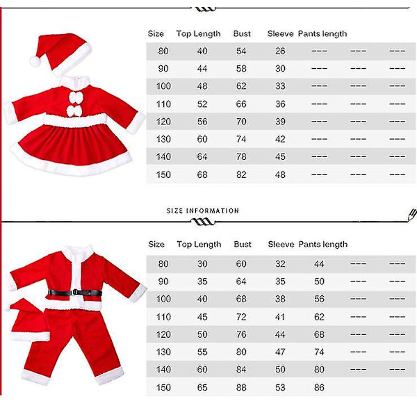 Barn jul jultomten kostym Baby flickor bowknot klänning pojkar Xmas kostym med hatt Girl 70cm