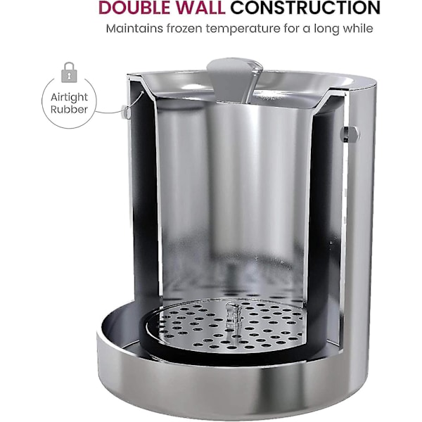 304 Stainless Steel Double-layer Ice Bucket 1.3L oblique mouth