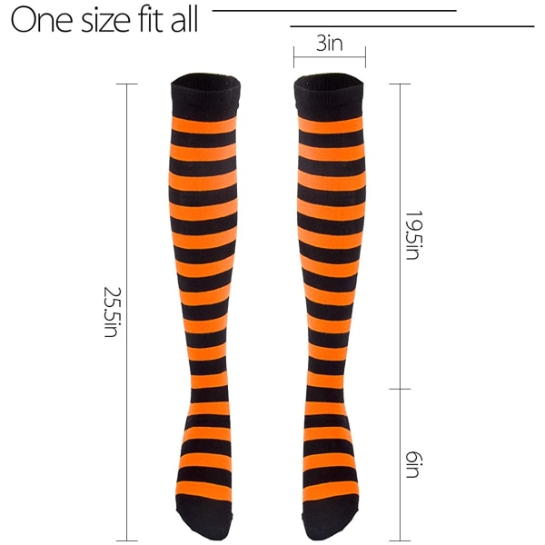 Lange sorte stribede sokker over knæ og lår høj strømpe til Halloween
