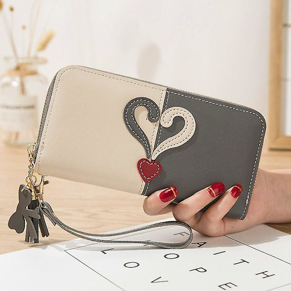 Kvinders hjerte multifunktion pung pengetaske Lady Long Pu læder lynlås clutch taske pung kortholder kvinde pung Gray