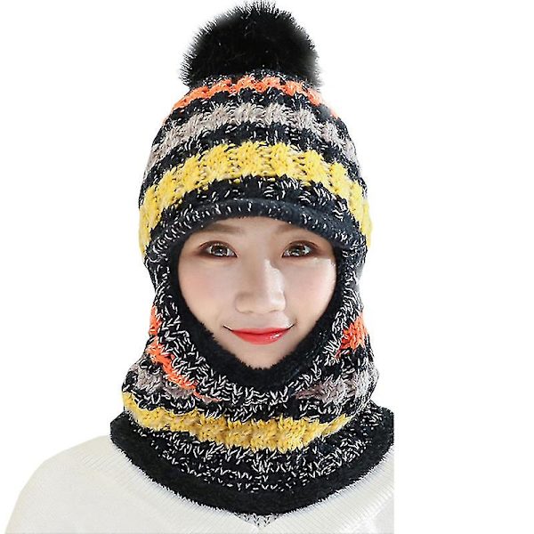 Dam Wooly Tjock Winter Stickad Hat Scarf Set Stickad Woolen Cap Black