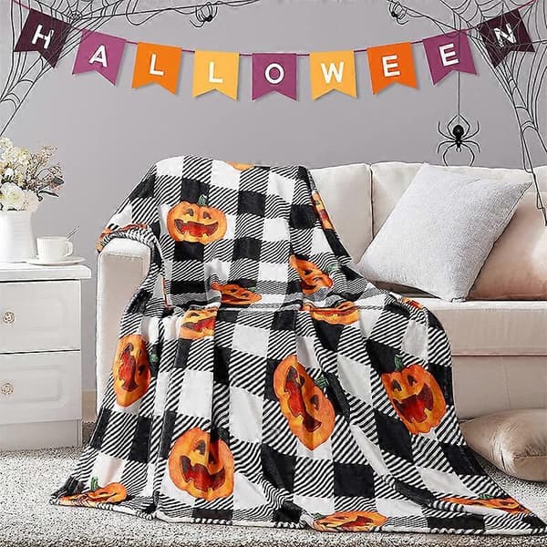 Halloween tæppe til voksne børn sofatæppe varmt blødt flannelmønstret sjal tæppe white 100X150CM