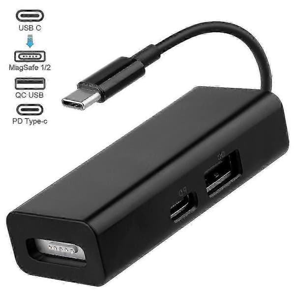 【BQ】USB-C 3-i-1 MagSafe Adapter Typ C Till MagSafe 1/2 Konverter För Bärbara Datorer Black