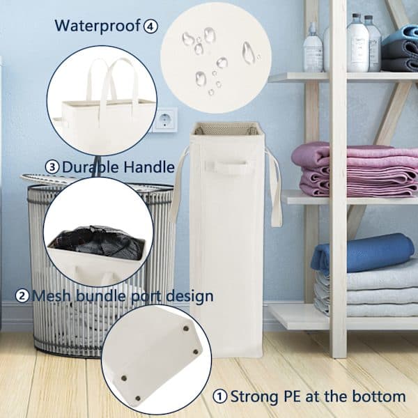 【BQ】2-pack Slim Laundry Hamper, Foldable Laundry Basket, Slim Dirty Clothes Storage, Slim Foldable Laundry Bag, Space-Saving Basket Beige Beige