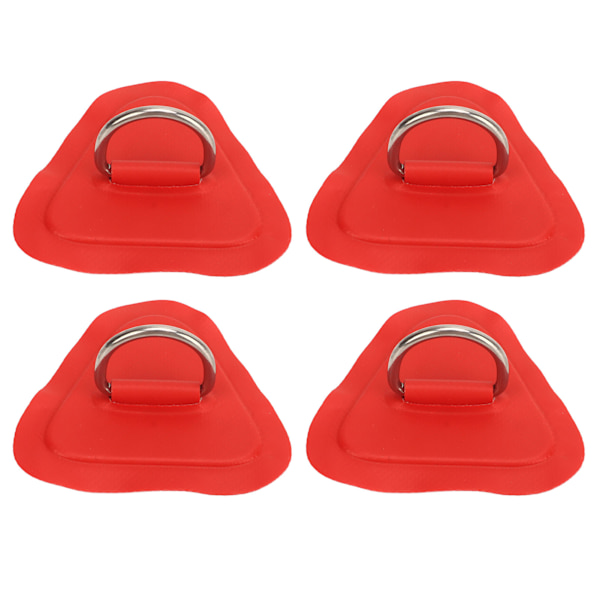 4 stk. D-ring patch i rustfrit stål til oppustelig båd, surfbræt, jolle, paddleboard, rød