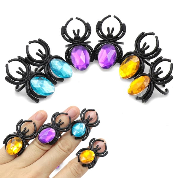 10-pack Halloween Spindel Ädelsten Plastringar Party Leksaker Dekorationer