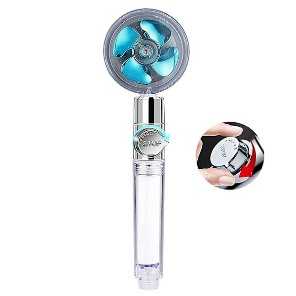 Uusi potkurisuihkupää, korkeapaineinen vettä säästävä ahdettu turbo-suihkupää tuulettimella sadevesisuihku kylpyhuoneessa Blue transparent