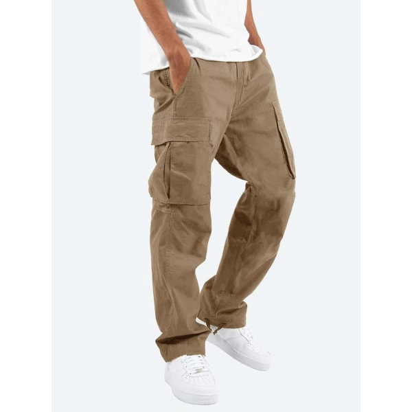 Miesten kiristysnyörillinen Multi-Pocket Polyester Cargo Pants tummanpunainen L