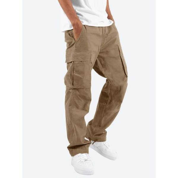 Miesten kiristysnyörillinen Multi-Pocket Polyester Cargo Pants tummanpunainen XXL