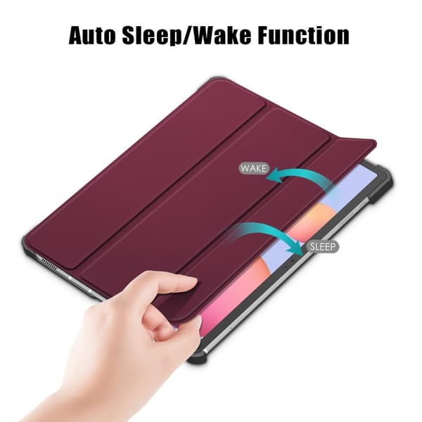 【BQ】Galaxy Tab S7 FE/S7 Plus/S8 Plus Tri-Fold Læder Etui Wine red Vin, röd
