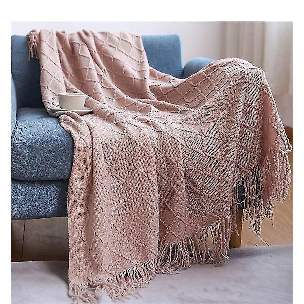 Inya Slängfilt Strukturerad Solid Mjuk Soffa Soffa Överdrag Dekorativ nordisk stickad filt Tyngd juldekor Plädar diamond pink 150x230cm