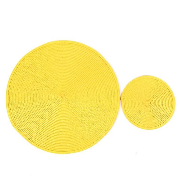 2 kpl Pyöreä Weave Placemat Fashion Pp ruokapöytämatto levytyynyt yellow 38CM