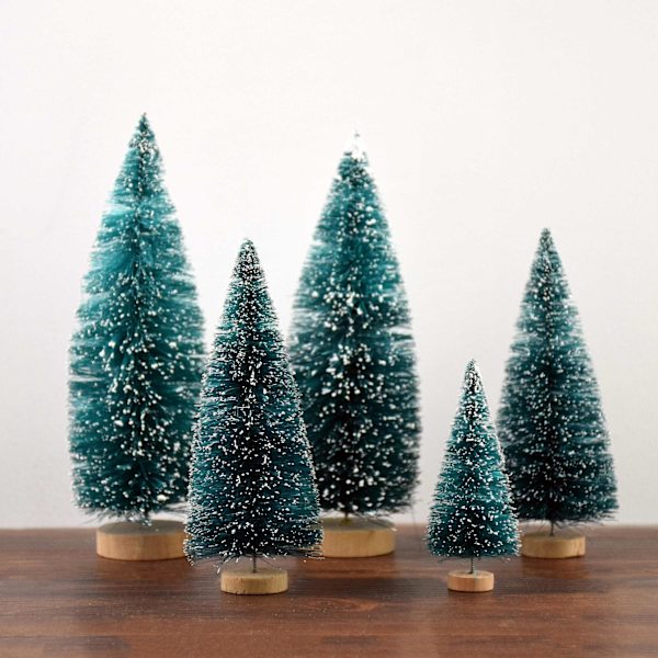 12 stycken miniatyr julgran Faux Snow Frost Tree Pine Sisal