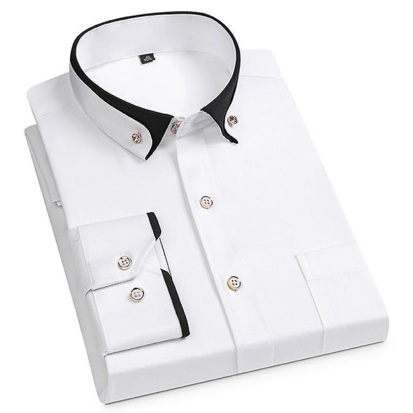 Paidat miehille Casual Suunnittelija Muoti pitkähihainen Solid Drill Solki Ilmainen On-silitys Business Black White Buttoned 42 on aasialainen koko XXL solid paita 002 42 is Asian Size XXL Solid Shirt 002