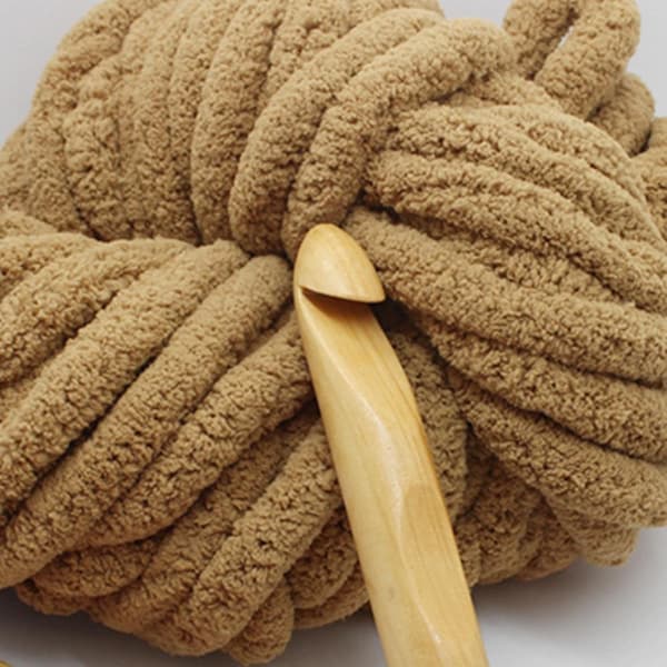 Uldgarn DIY Chenille Garn Super Tykt, 2 cm Garn, til Hækling og Strikning af Tæpper, Halstørklæde, Hue Khaki