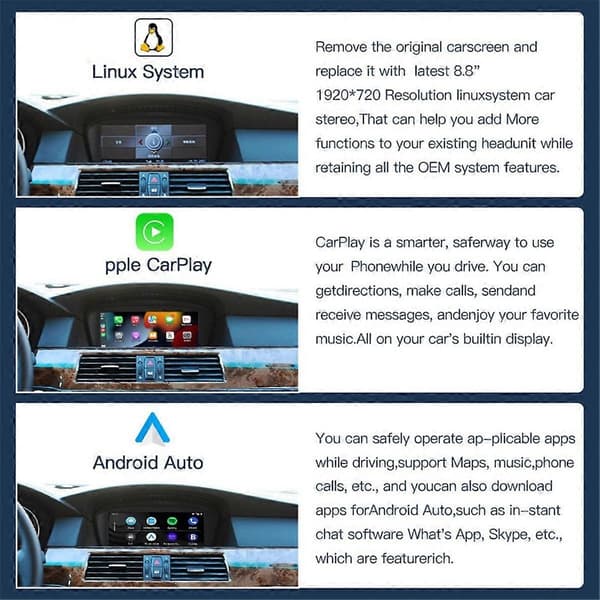 【BQ】8,8-tommers trådløs CarPlay Android Auto Bil Multimedia Kompatibel med 3 5-serien E60 E61 E90 E92 Navigasjon Bil-WELLNGS
