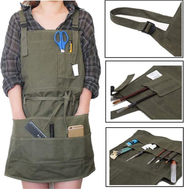 【BQ】Lerretforkle Bronse 9 Lommer Justerbart for Keramikk Maling Verksted Menn