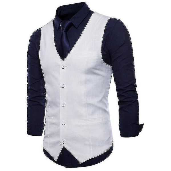Men's Solid Color Single Breasted Vest white XL