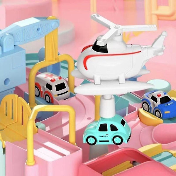 Hhcx-cute Pink Racing Rail Car Model Racing Educational Toys Track Car Adventure Game Brain Game Mechanical Interactive Train Toy E 4car NO BOX
