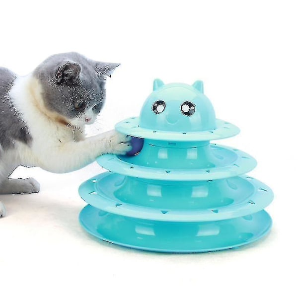 Hhcx-cat Toy Cat Turntable Ball Three-layer Cat Tower(blue)