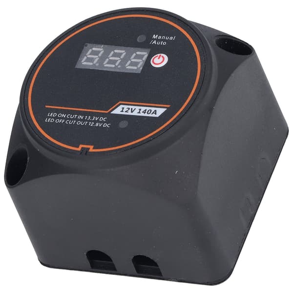 Dobbelt batterirelé delt isolator vanntett digitalt display 12V 140A for bil og båt