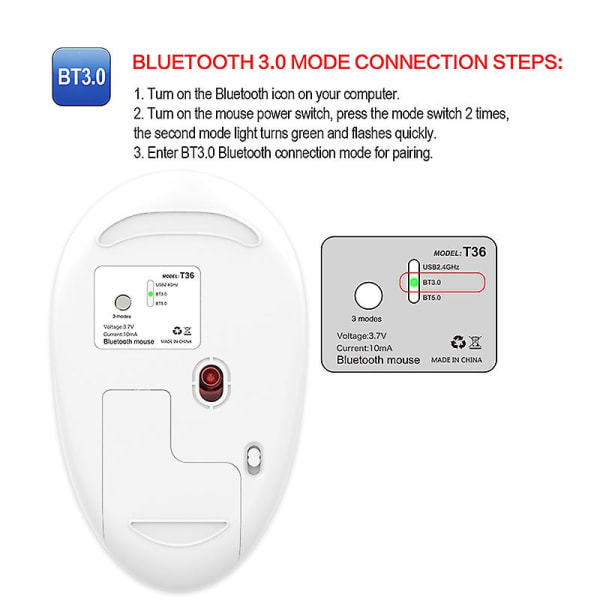 Bluetooth trådlös mus Tyst design optisk uppladdningsbar mus för bärbar PC