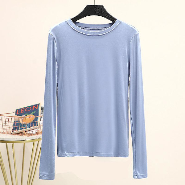 Basic T-shirt O-halsad Långärmad Kvinnor Höst Bottom T-tröjor All Match Tee Shirt Plus Size Undershirt XL ljusblå XL light blue