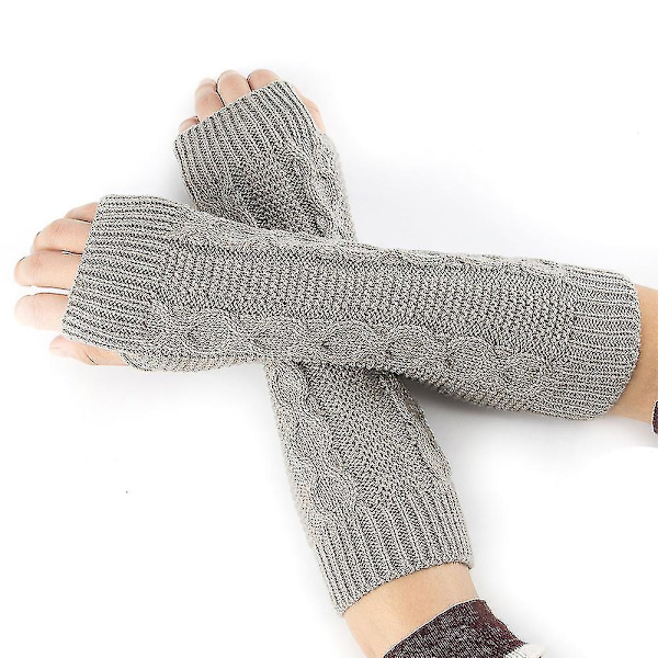 Lange strikhandsker til kvinder Fingerløse vanter Armvarmer tyk termisk Light Gray