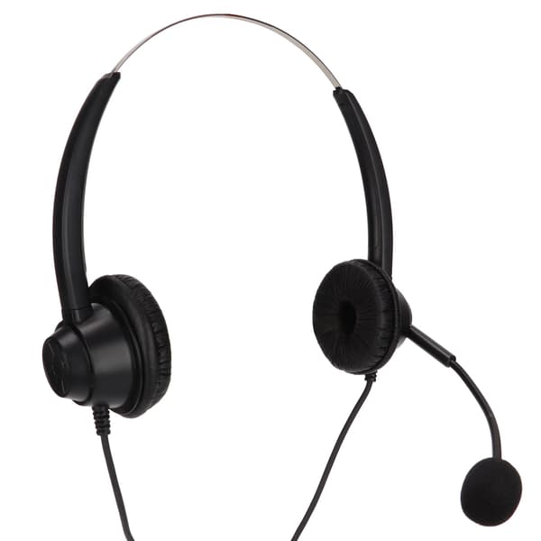 Justerbart binauralt telefonheadset med volymkontroll och mikrofonavstängning