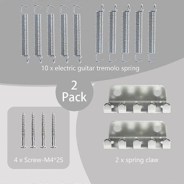 2-pack elgitarr tremolo fjäderklo-kit, tremolostallfjäderersättning, för ST-stil låsande tremolosystem Silver