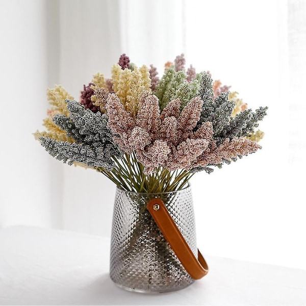12 kpl Vehnäkorva tekokukat Mini marja morsiuskimppu kukkia kodin sisustukseen häät White
