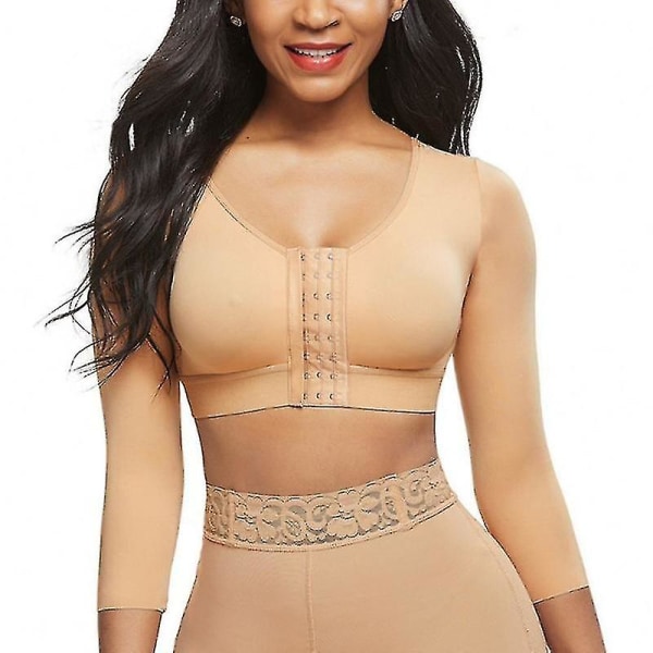Womens Shapewear 3/4 ärm Arm Shaper Front Stängning Kompression BH Post Surgery Posture Corrector Linne Beige M