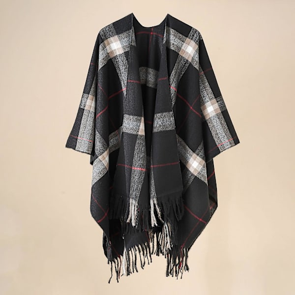 Gradient plaid sjal med kappe efterår og vinter tæppe varmt frynsede sjal gray 160*128cm