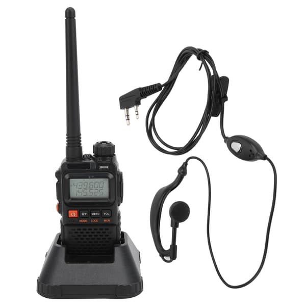 Bærbart Walkie Talkie Sæt med LCD Display og Øretelefon Sort EU Stik 100-240V