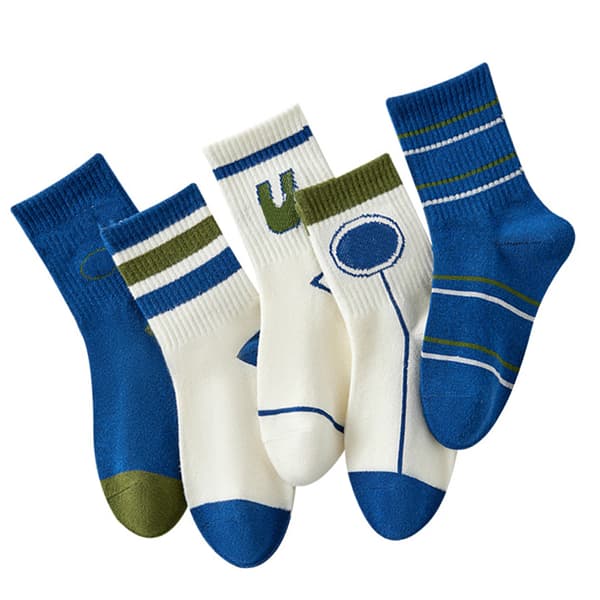 5 Par Strømper til Børn Crew Socks Kamgarn Bomuld Varme Strømper Bogstav Print Drenge Piger Strømpe Sæt til Forår Efterår M (til 3‑5 År Gamle)
