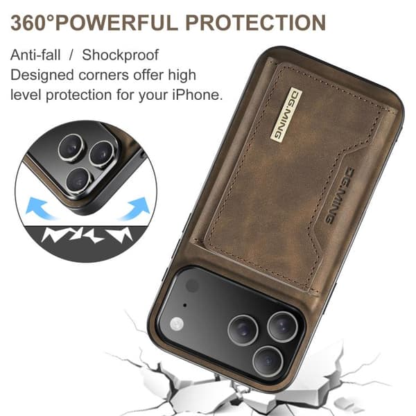 【BQ】iPhone 17 Pro Max Cover Læderpung DG.MING M2 Series 3-Fold Korttaske Kaffe