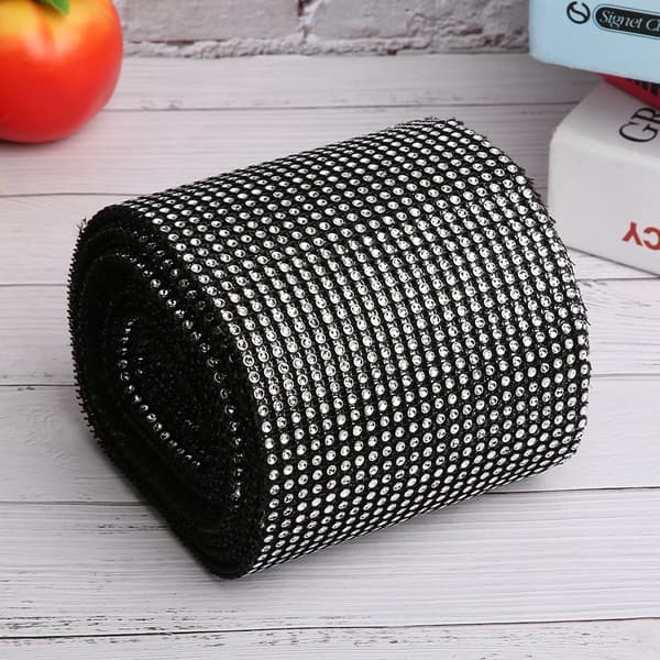 9M 24 Rader Galvaniserad Plast Rhinestone Mesh Bröllopsklänning Trim Svart