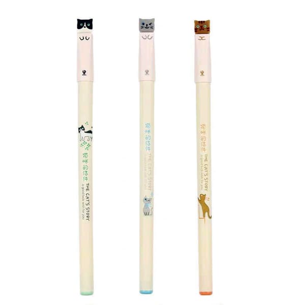 12 Kawaii søde katte-design gelpenne (tilfældige farver)