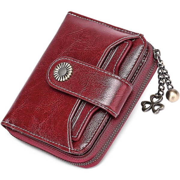 Naisten lompakko Nahkainen pieni kaksinkertainen kompakti naisten lompakko Red wine