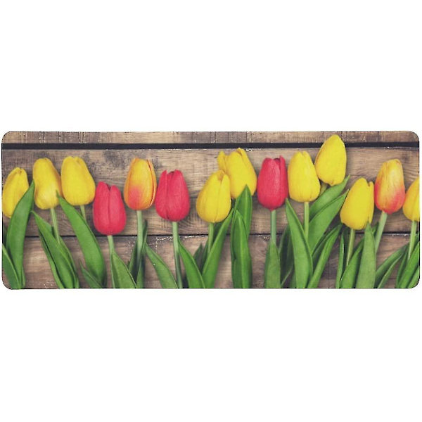 Färgglad tulpanblomma på vintage träbord Extra förlängt stor spelmusmatta bordsmatta tangentbordsmatta 31,5x12 tum