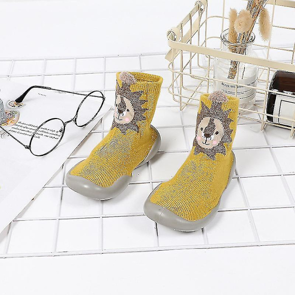 Baby Småbørn Anti-slip Slipper Gulv Åndbar Tykke Vinter Varme Sko Sokker Yellow lion 20and21