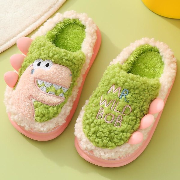 Cotton Slippers Indoor Warmth Cute Thick-soled Parent-child Plush Slippers Green 29-30