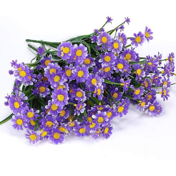 4 stk kunstige tusenfryd blomster kunstige blomster grønne plastbusker falske blomster innendørs utendørs (hvit) Purple