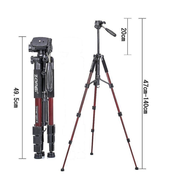 Zomei Professional Bærbart reisestativ i aluminium for kamera og videokamera Red