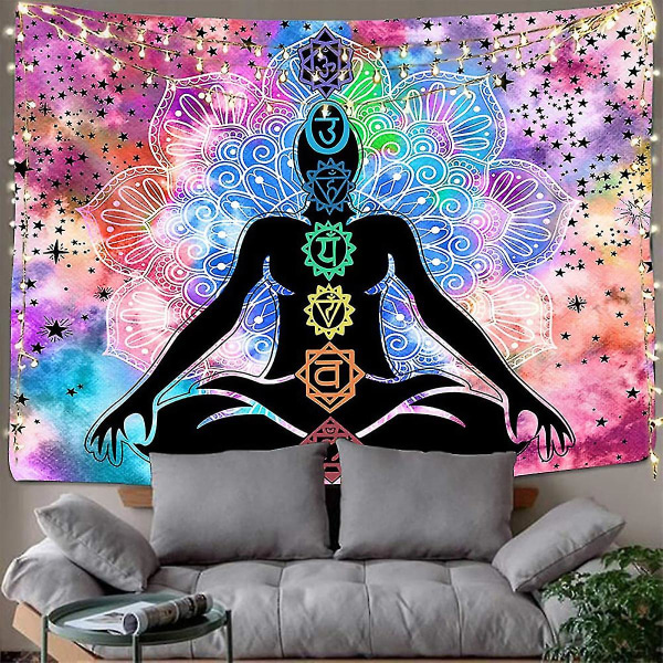 Syv Chakra Yoga Meditation Tapestry Væghængende Boho Sengetæppe Mat Decor 150x200cm